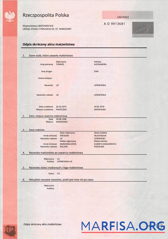 Downloadable Poland marriage certificate template in Word and PDF format, pink